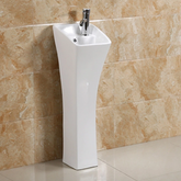 Small Bathroom Ceramic One Piece Pedestal Washbasin With Faucet for Restauranrts